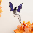 Stained Glass Bat Girl Suncatcher: Halloween Vampire Decor