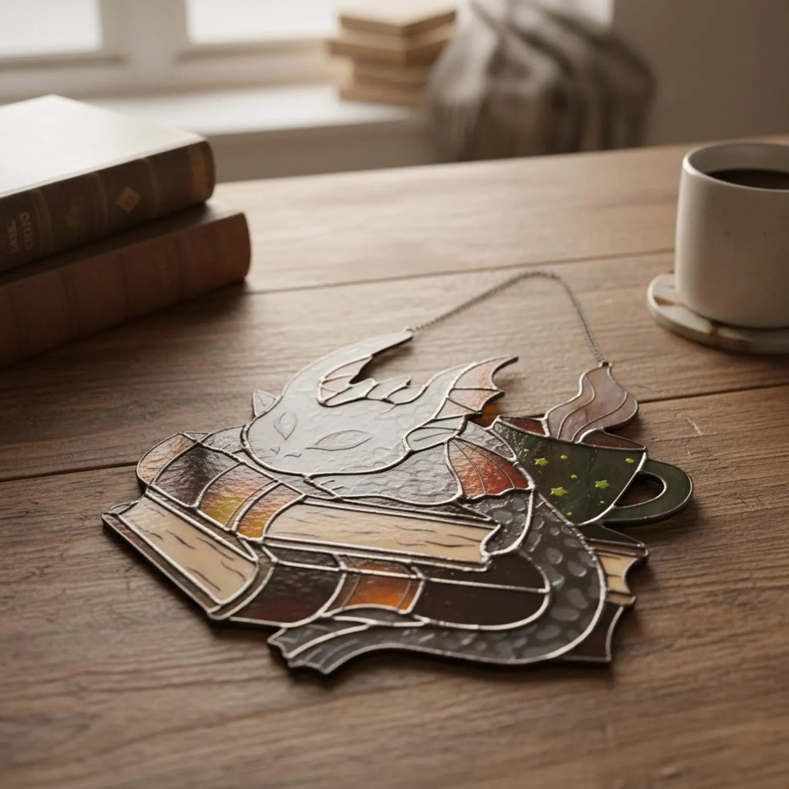 Stained Glass Book Dragon Suncatcher
