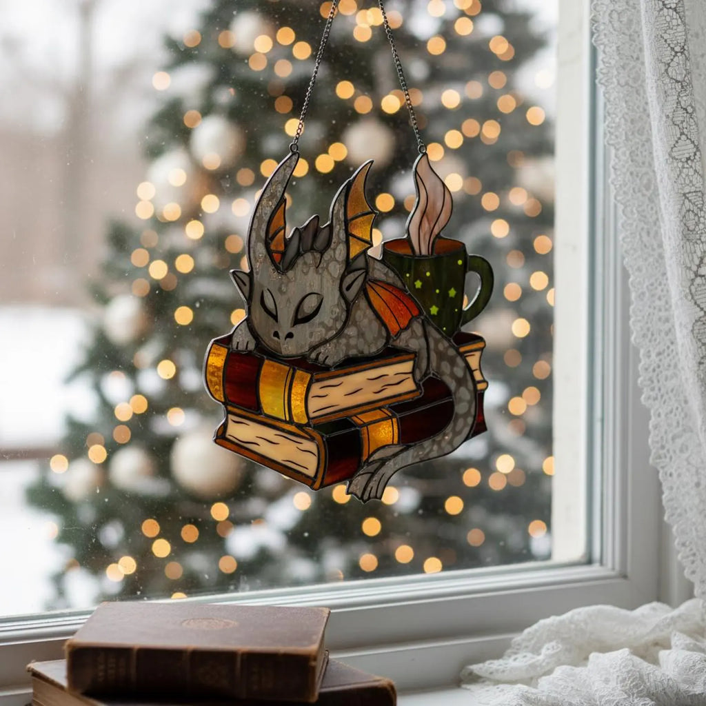 Stained Glass Book Dragon Suncatcher