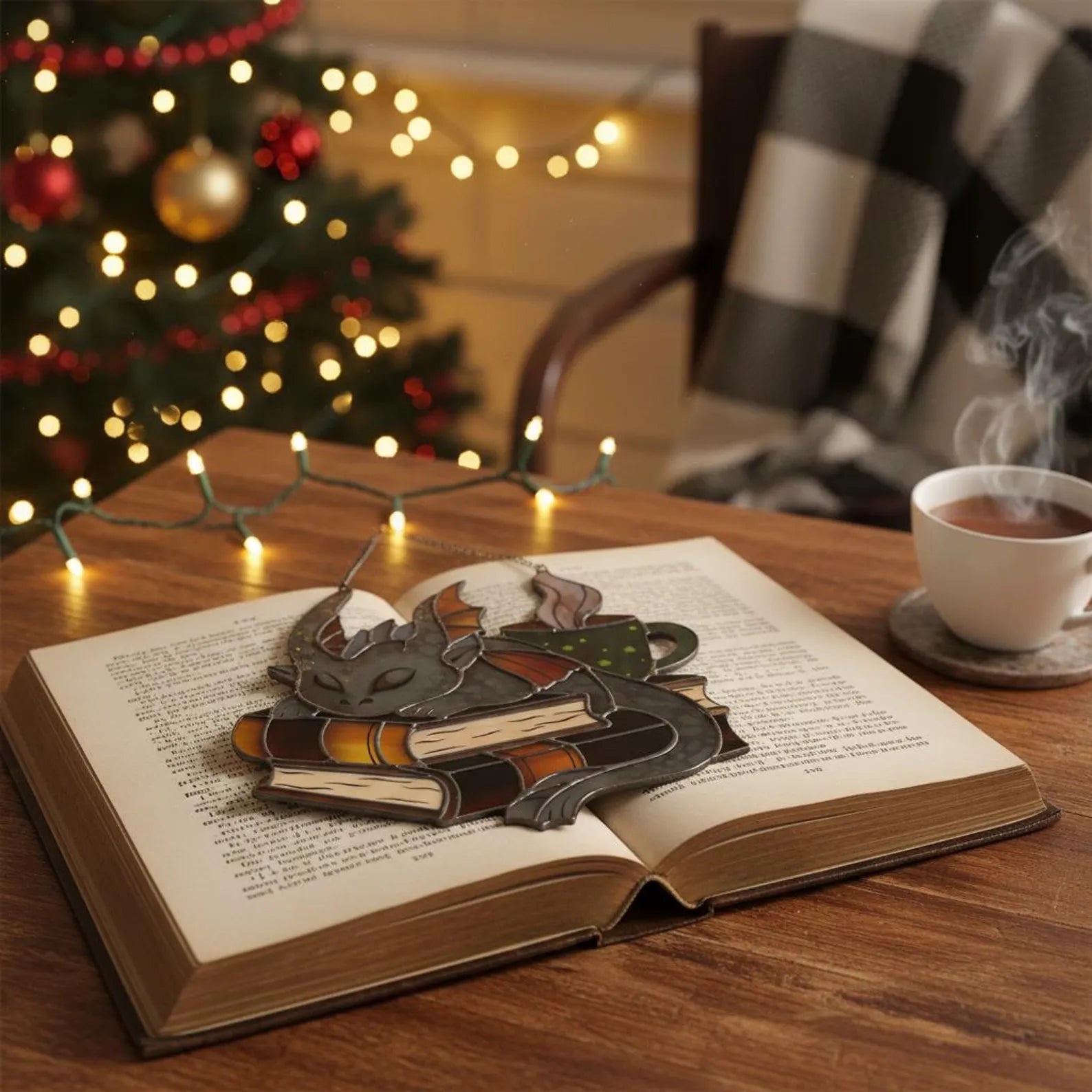 Stained Glass Book Dragon Suncatcher