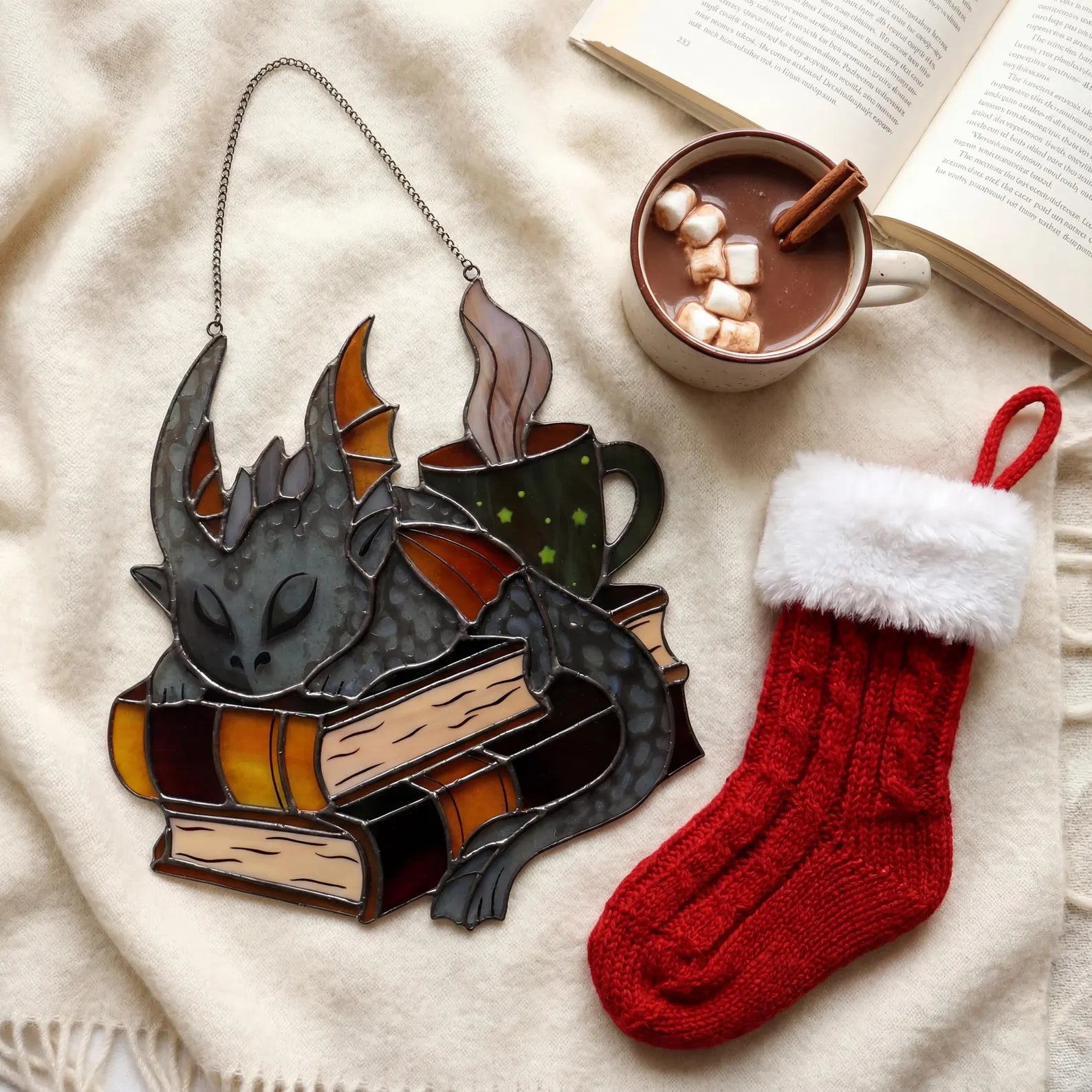 Stained Glass Book Dragon Suncatcher