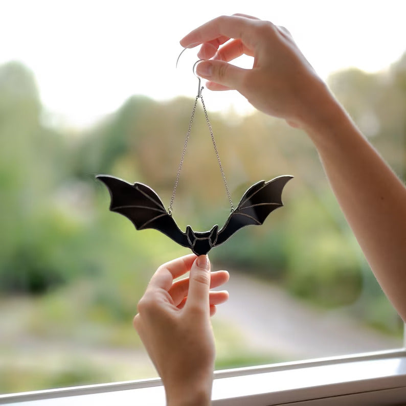 Halloween Bat Stained Glass Suncatcher for Window Decor