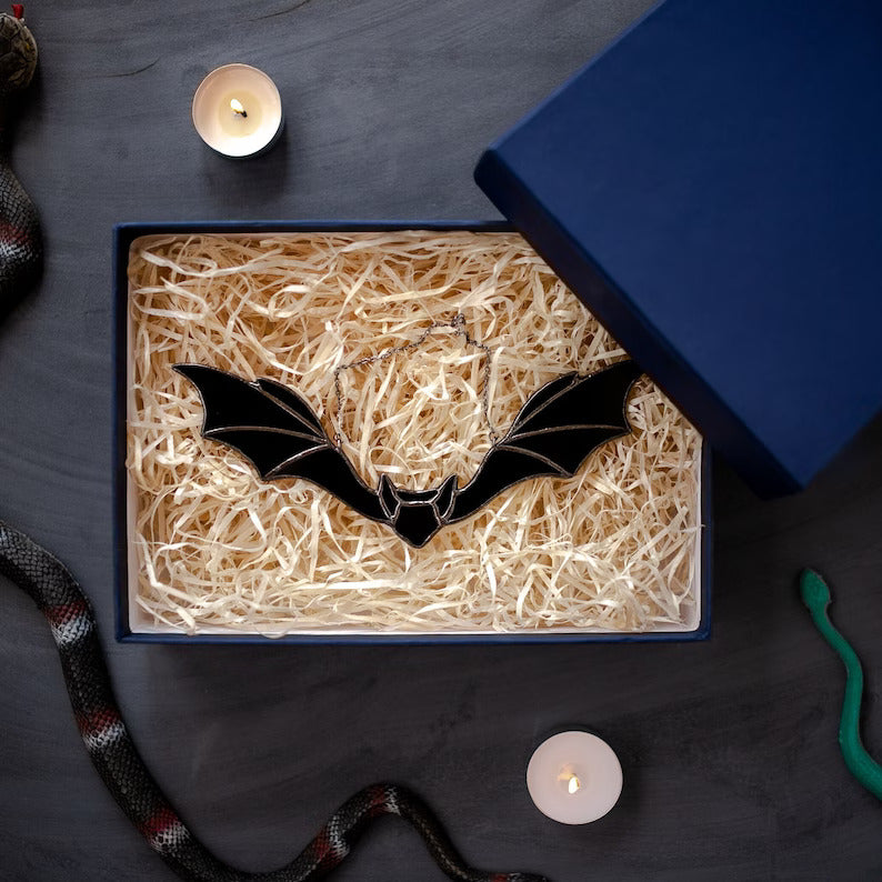 Halloween Bat Stained Glass Suncatcher for Window Decor