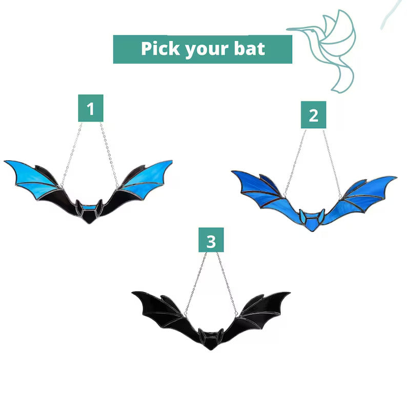 Halloween Bat Stained Glass Suncatcher for Window Decor