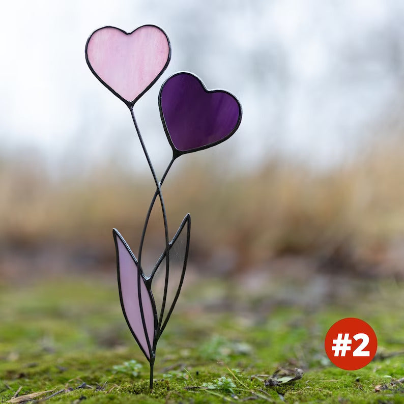 Handmade Stained Glass Plant Stake Heart Garden Stake Decorative Stake Indoor Plants Suncatcher
