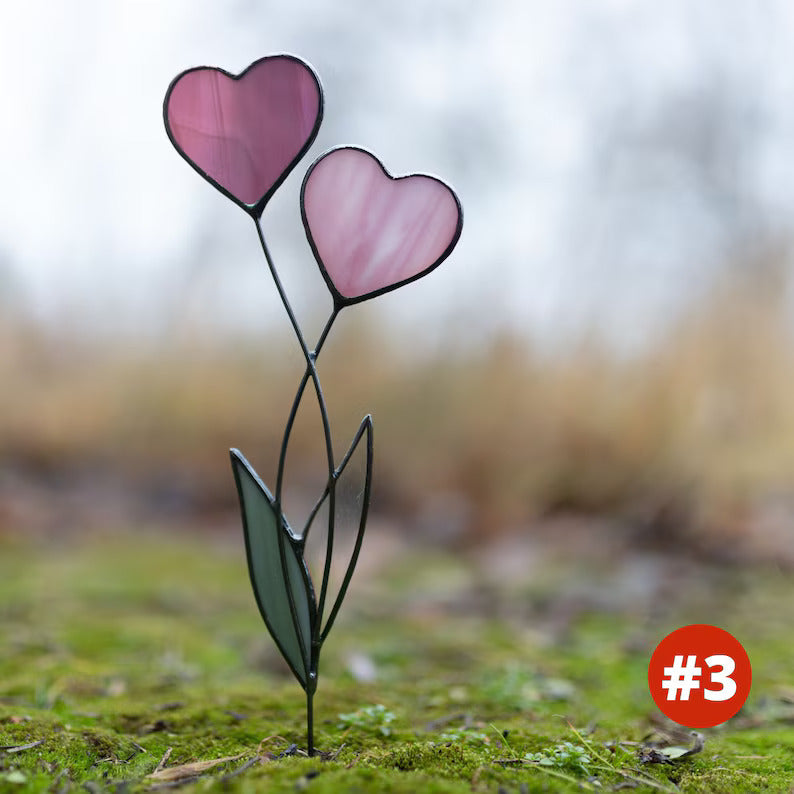 Handmade Stained Glass Plant Stake Heart Garden Stake Decorative Stake Indoor Plants Suncatcher