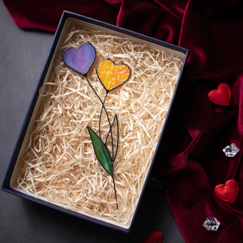 Handmade Stained Glass Plant Stake Heart Garden Stake Decorative Stake Indoor Plants Suncatcher