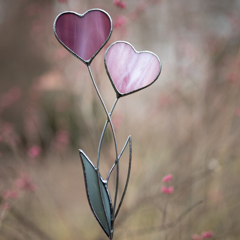Handmade Stained Glass Plant Stake Heart Garden Stake Decorative Stake Indoor Plants Suncatcher