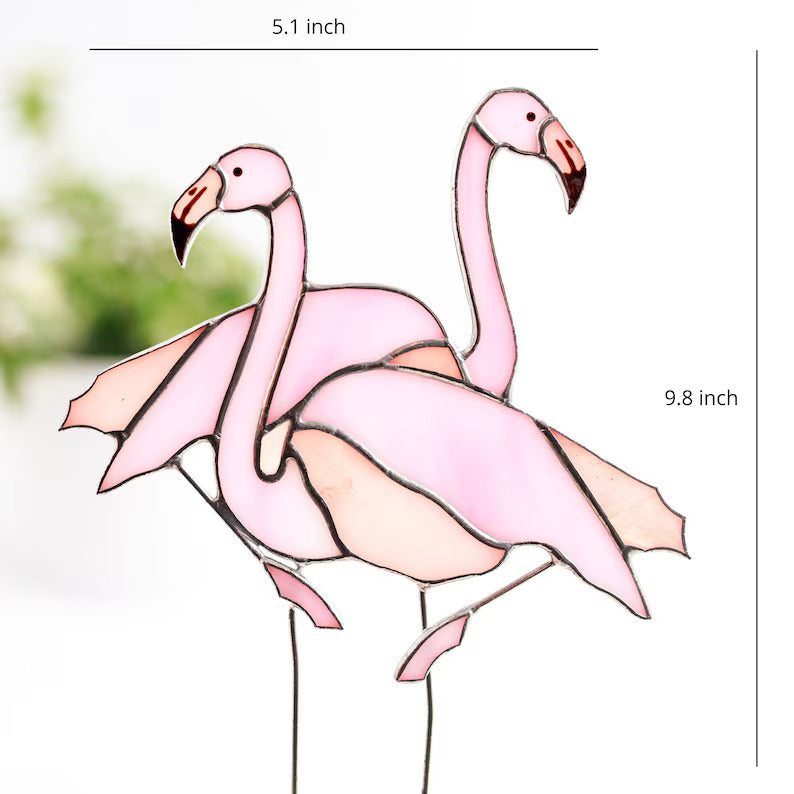 Stained Glass Flamingo Plant Stake