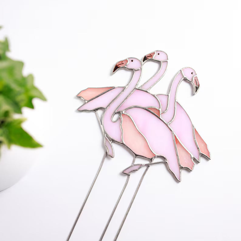 Stained Glass Flamingo Plant Stake
