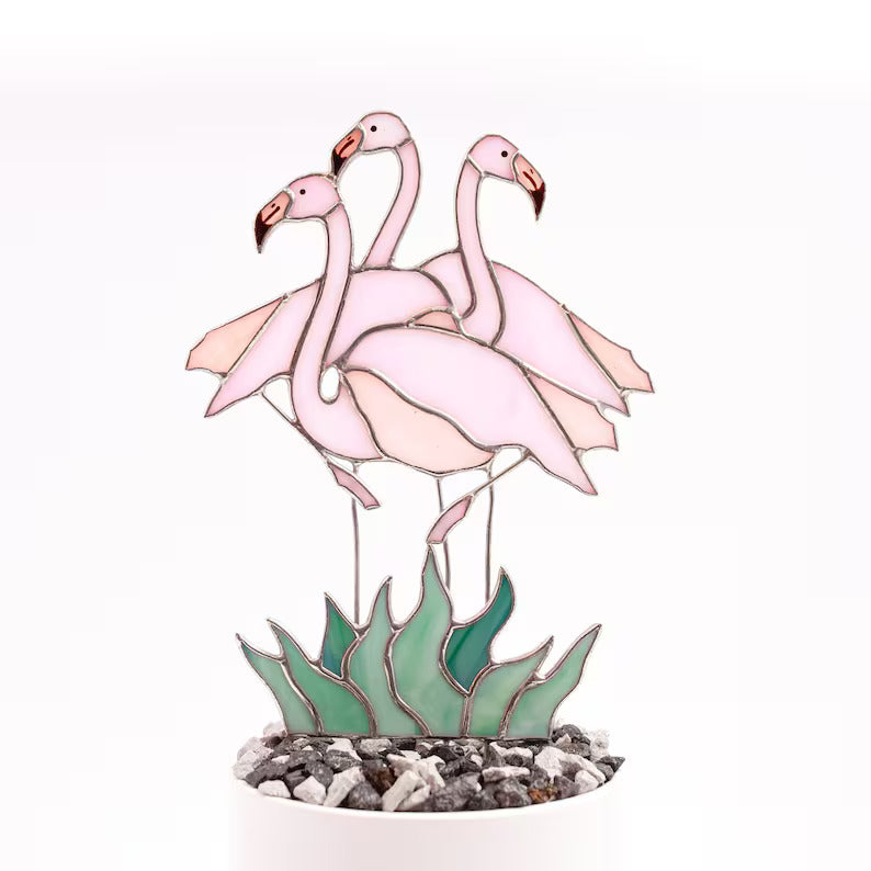 Stained Glass Flamingo Plant Stake