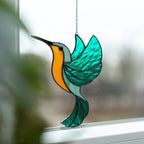 Handmade stained glass hummingbird suncatcher
