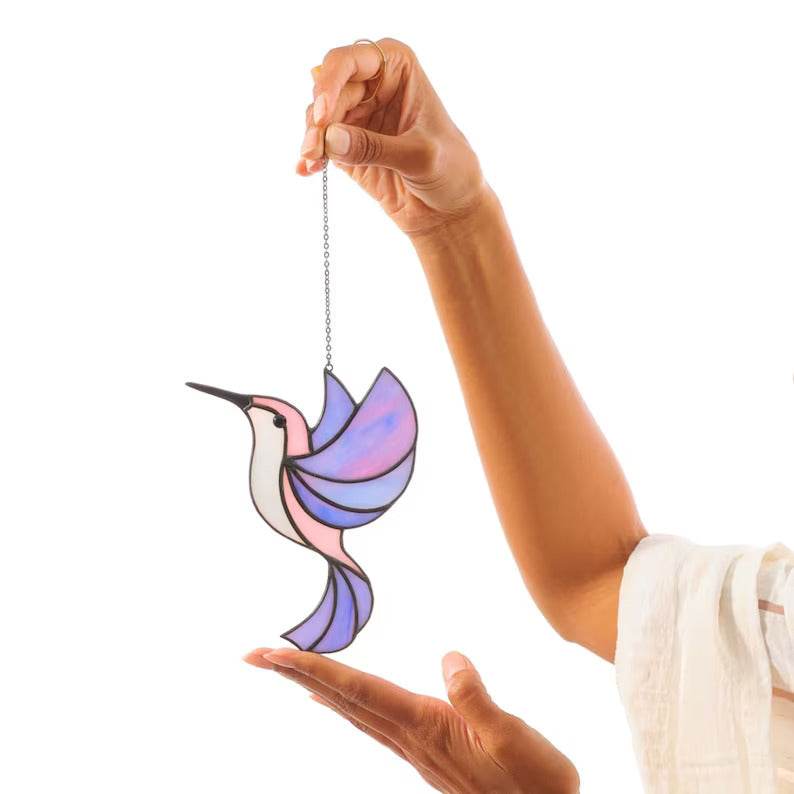 Handmade stained glass hummingbird suncatcher