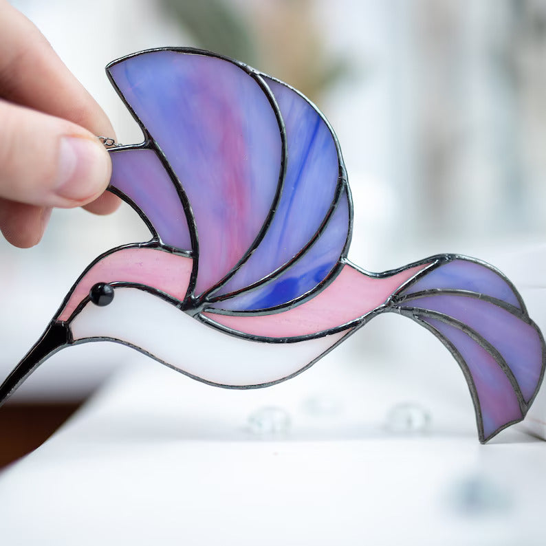 Handmade stained glass hummingbird suncatcher
