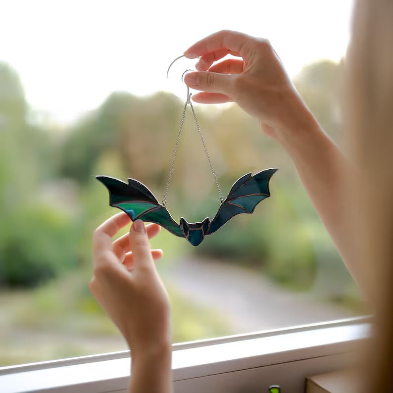 Halloween Bat Stained Glass Suncatcher for Window Decor