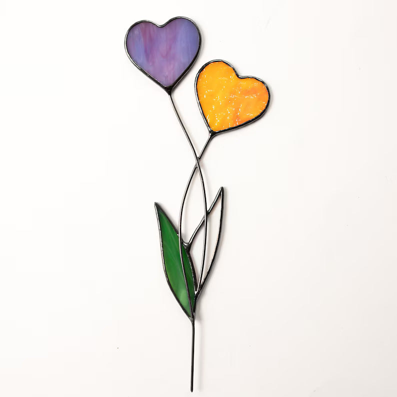 Handmade Stained Glass Plant Stake Heart Garden Stake Decorative Stake Indoor Plants Suncatcher