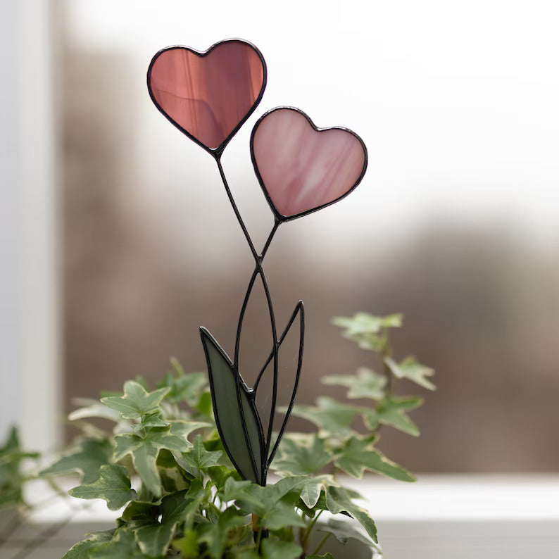 Handmade Stained Glass Plant Stake Heart Garden Stake Decorative Stake Indoor Plants Suncatcher