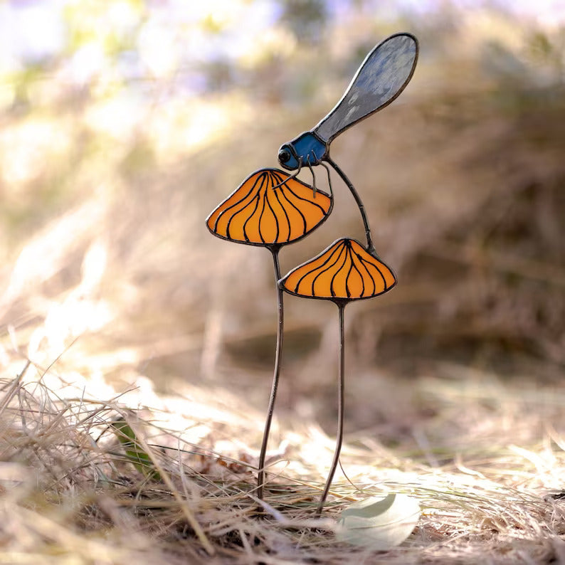Stained Glass Dragonfly Garden Stake