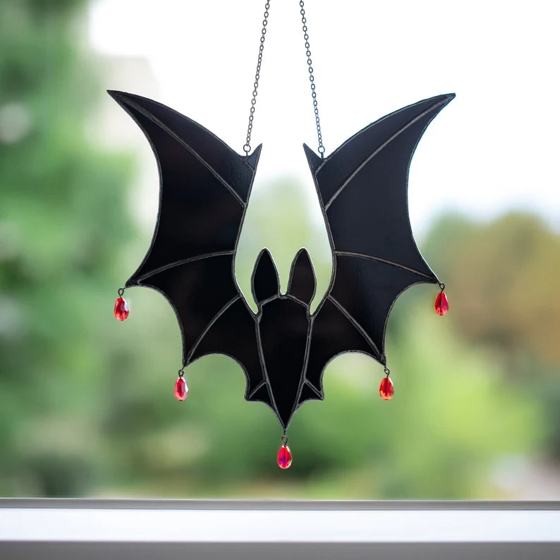 Halloween Black Bat Stained Glass Window Hanging Suncathcers Halloween Decor