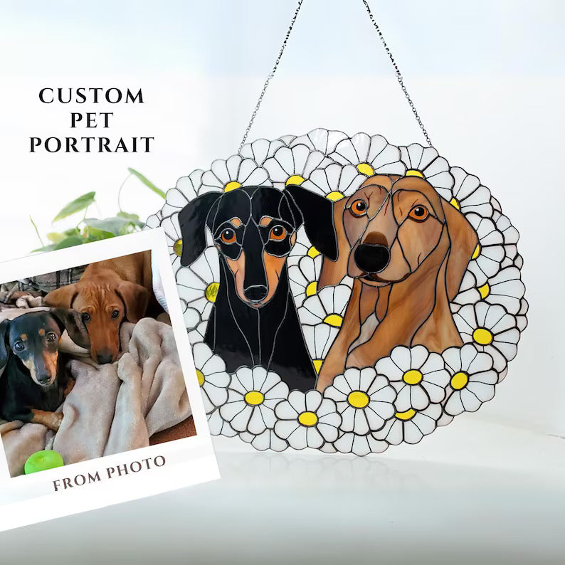 Custom Stained Glass Pet Portrait Suncatcher
