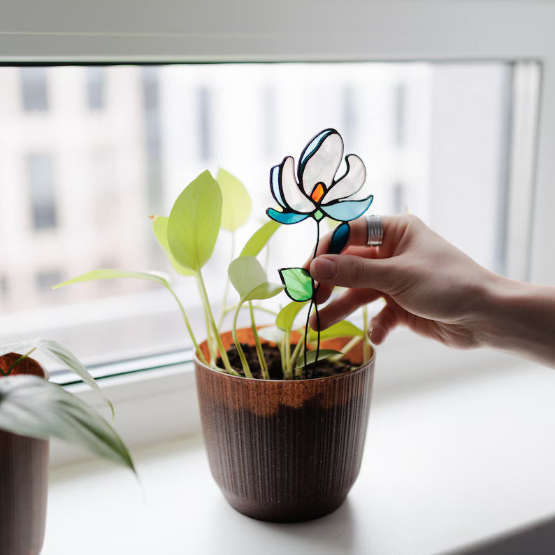 Stained Glass Orchids Flower Plant Stake