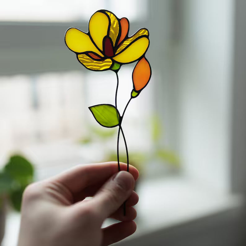 Stained Glass Orchids Flower Plant Stake