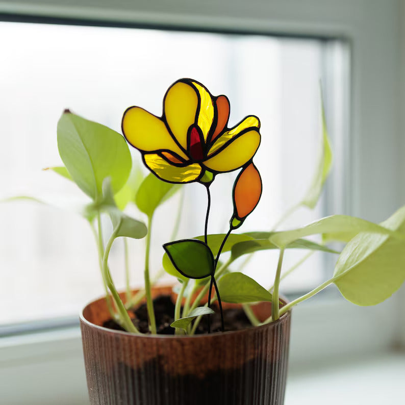 Stained Glass Orchids Plant Stakes Flower Suncatcher Garden Decoration Cute Gift for Garden Lady