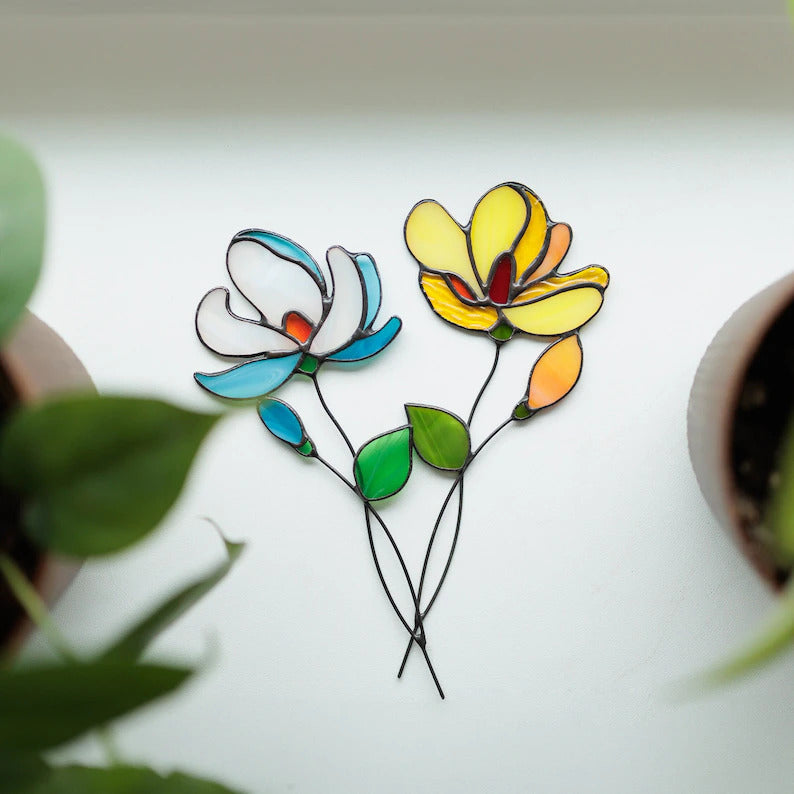 Stained Glass Orchids Plant Stakes Flower Suncatcher Garden Decoration Cute Gift for Garden Lady