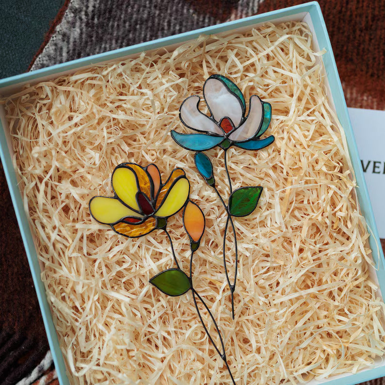 Stained Glass Orchids Flower Plant Stake
