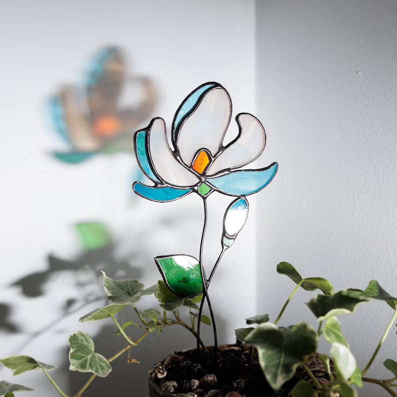 Stained Glass Orchids Plant Stakes Flower Suncatcher Garden Decoration Cute Gift for Garden Lady