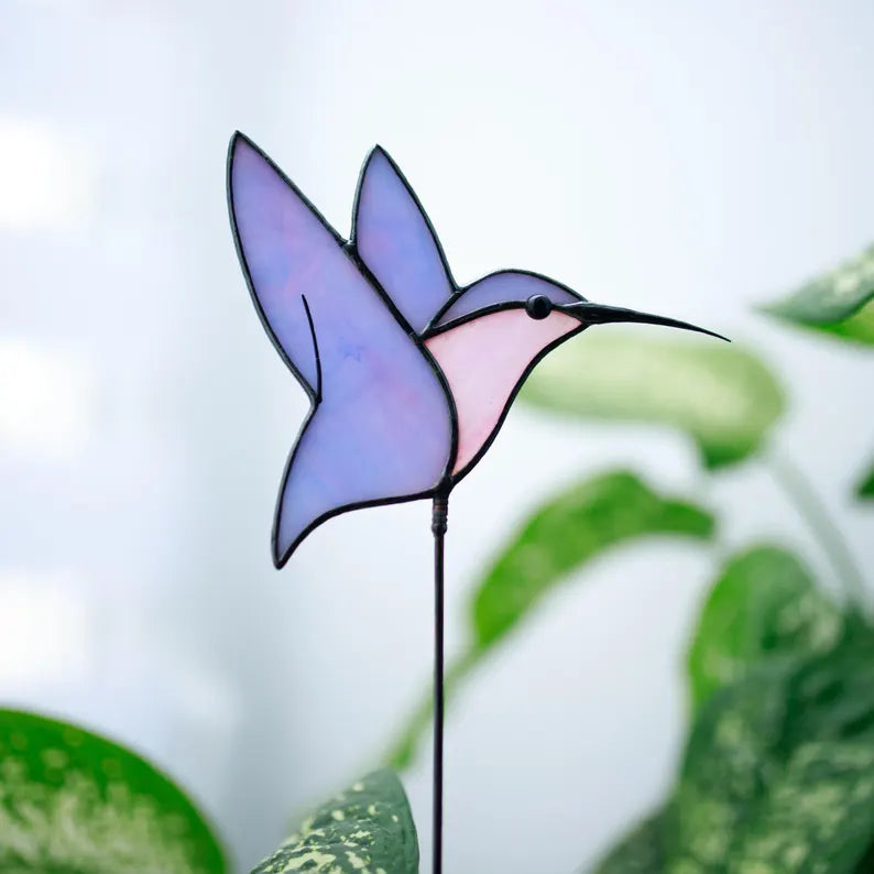 Stained Glass Violet Hummingbird Plant Stake