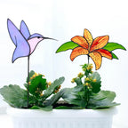 Stained Glass Violet Hummingbird Plant Stake