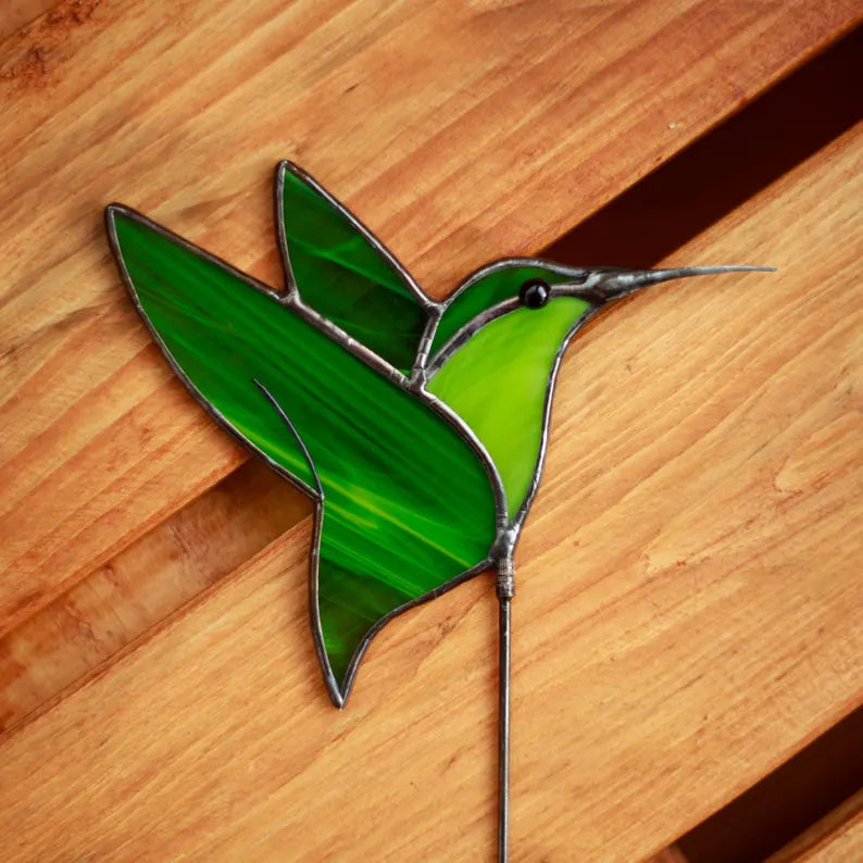 Stained Glass Violet Hummingbird Plant Stake