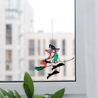 Halloween Witch on Broom Stained Glass Window Hanging Suncathcers