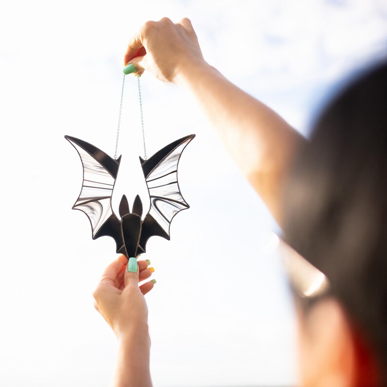 Halloween Black Bat Stained Glass Window Hanging Suncathcers Halloween Decor