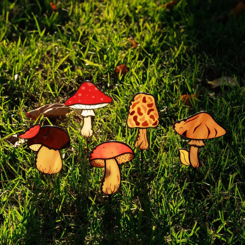 Mushroom Stained Glass Plant Stake