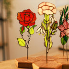 Stained Glass Rose Plant Stake (June Birth Flower)