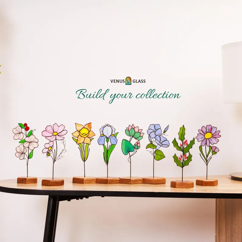 Personalized Stained Glass Daffodil Plant Stake Suncatcher March Birth Flower Best Gifts for Mom Birthday