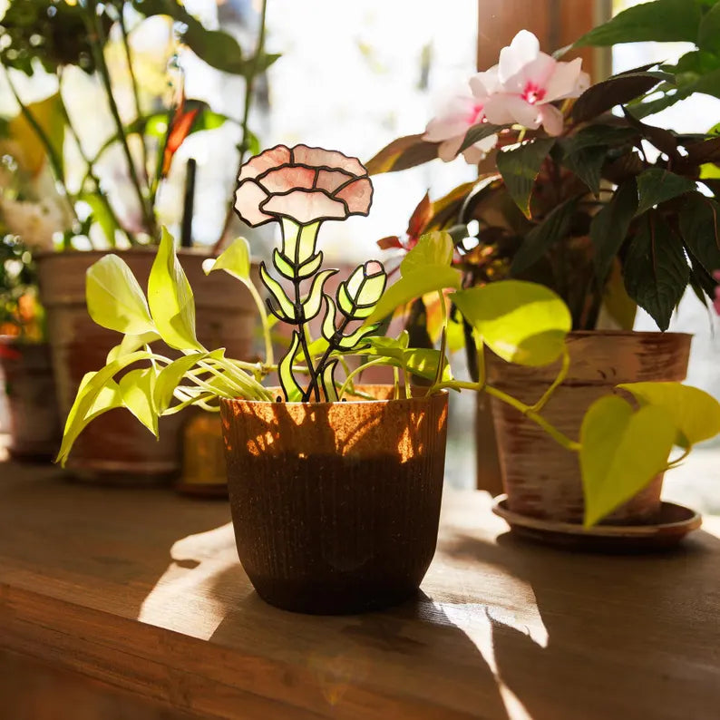 Stained Glass Carnation Plant Stake (January Birth Flower)