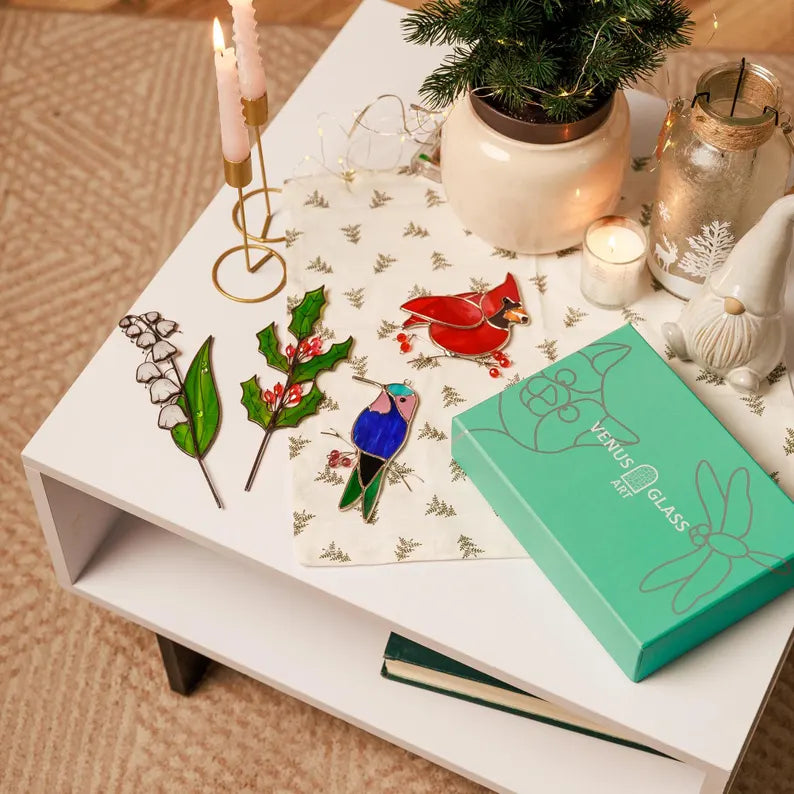 Handmade Stained Glass Delphinium Sunctcher Plant Stake July Birth Flower Gift for Mom