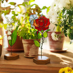 Stained Glass Rose Plant Stake (June Birth Flower)