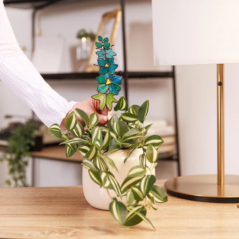 Handmade Stained Glass Delphinium Sunctcher Plant Stake July Birth Flower Gift for Mom