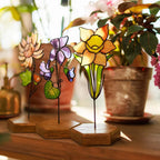 Personalized Stained Glass Daffodil Plant Stake Suncatcher March Birth Flower Best Gifts for Mom Birthday