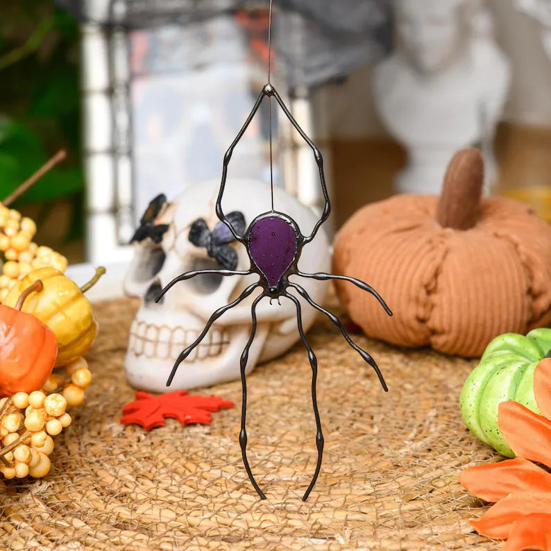 Stained Glass Halloween Suncatcher Set: Bat, Spider & Vampire Window Decor