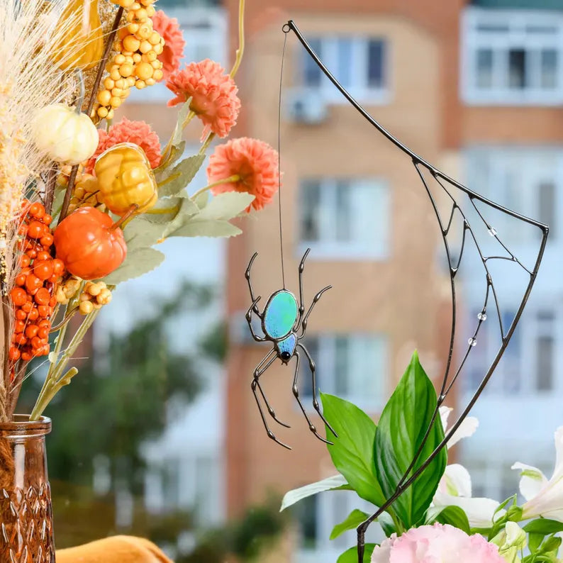 Spider Web Suncatcher Stained Glass: Halloween Indoor Decor & Halloween Gift