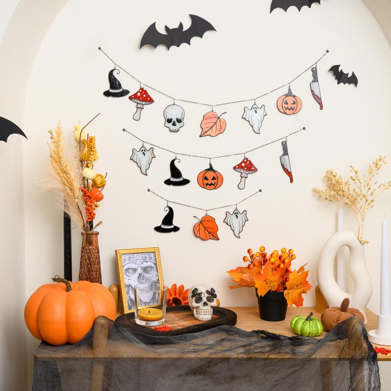 Stained Glass Halloween Garland: Ghost Window Hanging, Boho Fall Decor