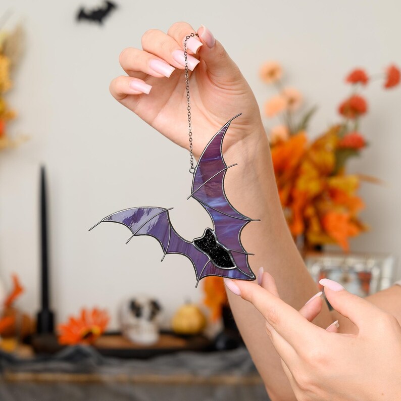 Stained Glass Halloween Suncatcher Set: Bat, Spider & Vampire Window Decor