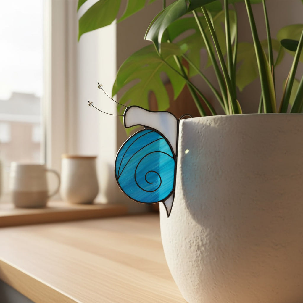 Handmade Stained Glass Snail Plant Stake