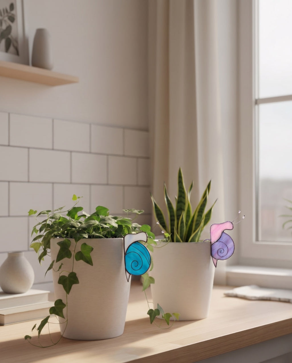 Handmade Stained Glass Snail Plant Stake