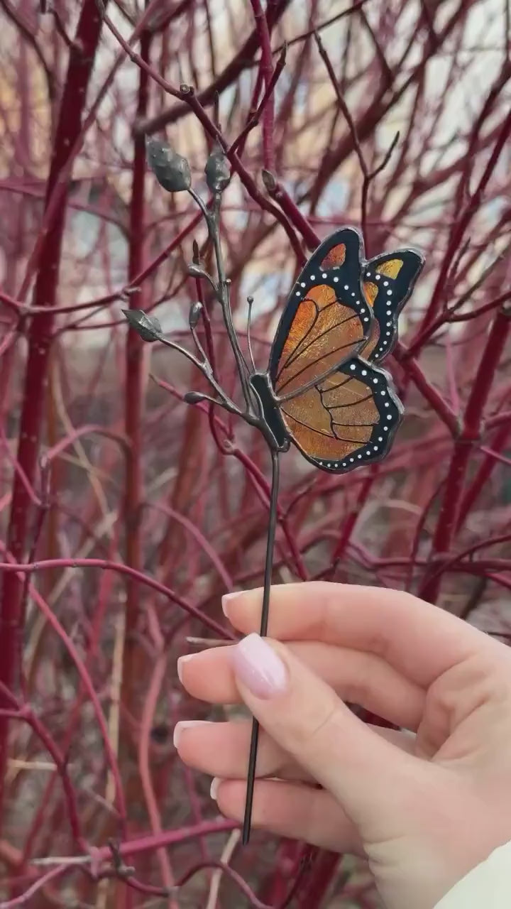 Stained Glass Monarch Butterfly Plant Stake